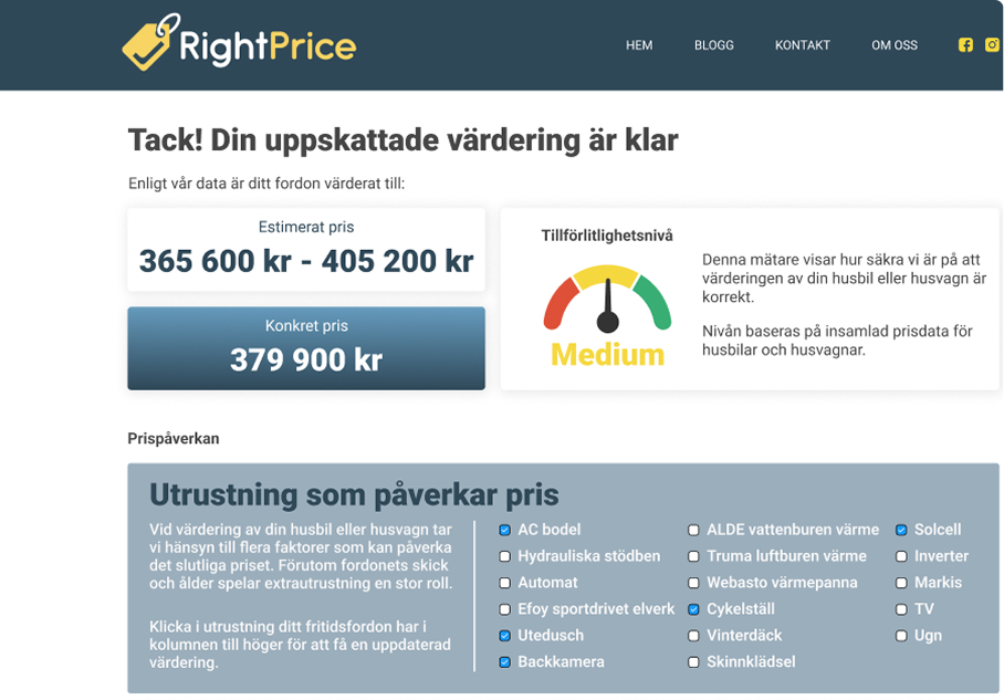Få en värdering av ditt fritidsfordon på bara några sekunder!